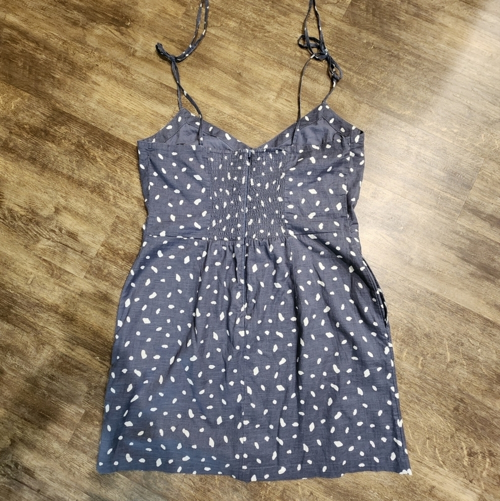 Abercrombie & Fitch Blue Dress Size XLT Cotton Gray White Dots Tie Strips - Picture 3 of 11